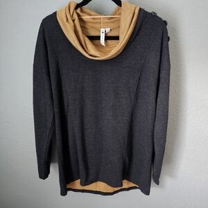 Cable & Gauge Cowl Neck Sweater Gray/Mustard Size M
